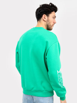 Теплый прямой джемпер бирюзового цвета с текстовым принтом бирюза +печать 121801