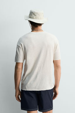 CAMISETA LAVADA ALGOD?N - LINO TEXTO / Blanco