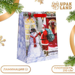 Цена за 2 шт. Пакет подарочный новогодний ламинированный Снеговик с Сантой,18?23?10 см
