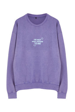 TRENDYOL MAN Lila Oversize/Genis Kesim Y?kama/Eskitme Efektli On ve Arka Bask?l? Sweatshirt TMNAW25SW00041 - Trendyolmilla фото 7
