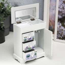 Шкатулка дерево комод 3 ящика+дверка Лавандовое поле 18,8х16,1х8,2 см - Simaland фото 2