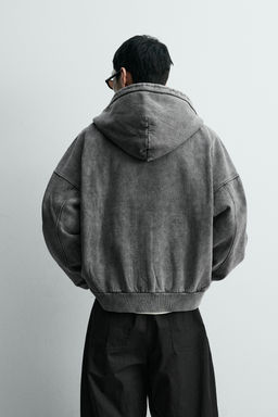 SUDADERA LAVADA CREMALLERA CAPUCHA / Gris?ceo - Zara фото 3