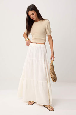 Lacivert %100 Pamuk Muslin Uzun Maxi Etek TWOSS25ET00174 - Trendyolmilla фото 5