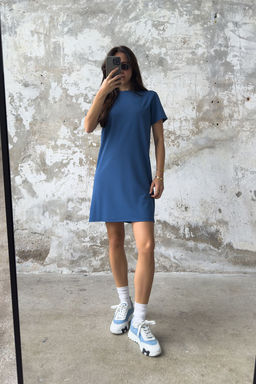 Siyah Shift/Duz Mini K?sa Kol Bisiklet Yaka Orme Elbise TWOSS25EL00162 - Trendyolmilla фото 9