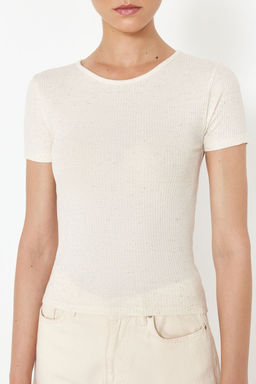 Ekru Ketenli Fitted/Vucuda Oturan Fitilli Esnek Orme Bluz TWOSS24BZ00566 - Trendyolmilla фото 5