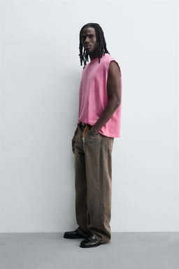 CAMISETA TANK LAVADA / Rosa fl?or