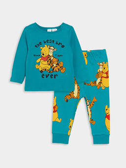 Bisiklet Yaka Uzun Kollu Winnie the Pooh Bask?l? Erkek Bebek Pijama Tak?m?