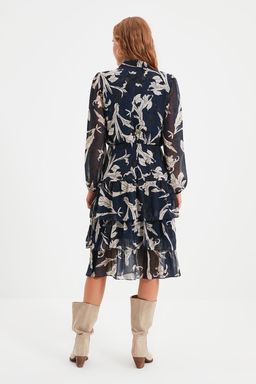 TRENDYOLMILLA Siyah-Cok Renkli Cicekli Skater F?rf?r Midi Dokuma K?sl?k Elbise TWOAW21EL0354 фото 9