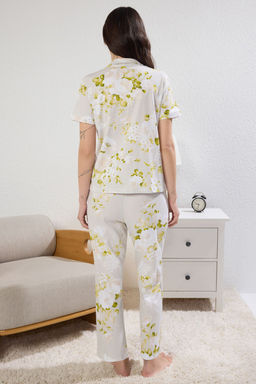 Trendyolmilla Mavi %100 Pamuklu Cicek Desenli Orme Pijama Tak?m? THMSS20PT0062  фото 12