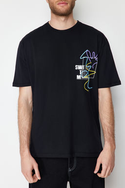 TRENDYOL MAN Siyah Oversize/Genis Kesim Yaz? Bask?l? %100 Pamuklu T-Shirt TMNSS21TS3438 - Trendyolmilla фото 9