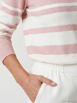 Bisiklet Yaka ?izgili Kad?n Triko Kazak