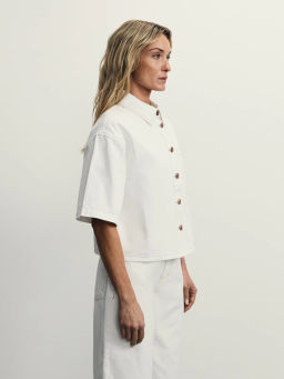 Джинсовая рубашка с коротким рукавом / Zarina фото 5