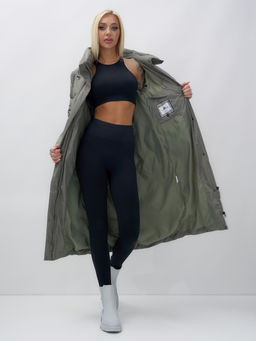 Пальто утепленное стеганное зимнее с капюшоном женское цвета хаки 9612Kh - Mtforce фото 15