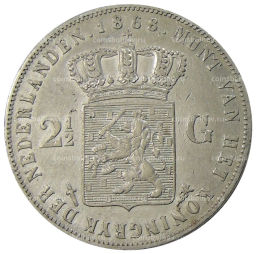 Монета 2 1/2 гульдена 1868 года Нидерланды