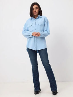 K11862 Джинсовая рубашка OVER SIZE ГОЛУБОЙ