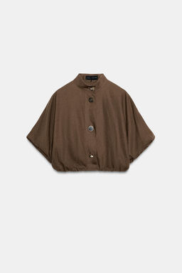 CAMISA GLOBO CON LINO / Marr?n / Topo