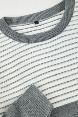 TRENDYOL MAN Gri Slim Dar Kesim Bisiklet Yaka Cizgili Triko Kazak TMNAW20LS0007 - Trendyolmilla фото 7