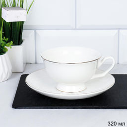 Чайная пара 2 предмета 230 мл ПАРА GC57-230 WHITE /уп 48/ костяной фарфор в подарочной упаковке