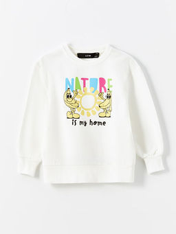 Bisiklet Yaka Bask?l? K?z Bebek Sweatshirt