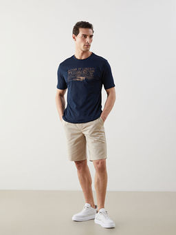 Bisiklet Yaka Bask?l? Penye Biyeli Erkek Ti??rt