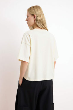 Ekru Boxy K?sa Kollu Tok %100 Pamuk Orme T-Shirt TWOSS26TS00122 - Trendyolmilla фото 4