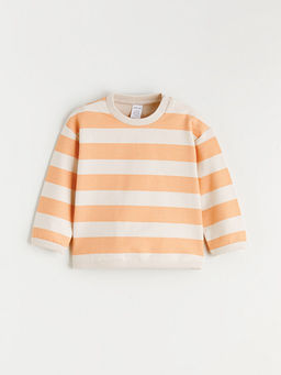 Erkek Bebek Bisiklet Yaka Uzun Kollu ?izgili Sweatshirt