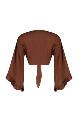 Kahverengi Crop Dokuma Volanl? Plaj Bluz TBESS19BB0095