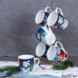 Кружки 6 штук на металлическом стенде 250 мл Новый год / X605 /кружка новогодняя - ГалеонТрейд фото 3