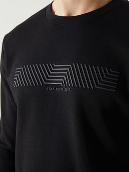 Bisiklet Yaka Bask?l? Erkek Kal?n Sweatshirt