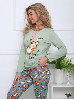 Корги плюс(олива) лонгслив+брюки , кулирка (100% хлопок)