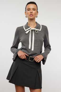 Antrasit Renk Bloklu Kurdele/Fiyonk Detayl? Triko Kazak TWOAW23KZ0039