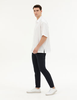 Lacivert Slim Fit _izgili Kanvas Pantolon