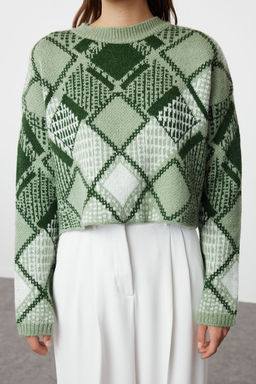 Mint Genis Kal?p Crop Baklava Desenli Triko Kazak TWOAW24KZ01126 - Trendyolmilla фото 4