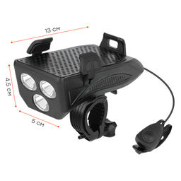 Фонарь передний COMIRON HOLDER ABS, IPX5; 3*T6 LED, 400lm 4800mAh USB индикатор заряда POWER BANK сигнал 130Дб крепление смартфона чёрный /уп 20/80/ - Галеонтрейд фото 3