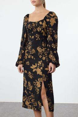 Trendyolmilla Siyah Geometrik Desenli Duz Kesim Y?rtmac Detayl? Viskon Dokuma Elbise TWOAW24EL00865 фото 10