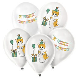 Воздушные шары латексные 12" «Праздничный котик», 5 шт.