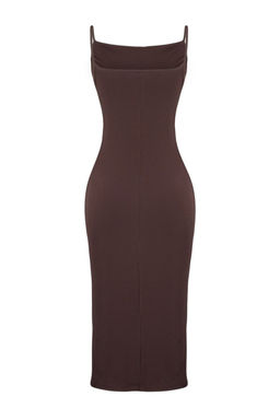 TRENDYOLMILLA Siyah Vucuda Oturan Degaje Yaka Midi Ask?l? Esnek Orme Midi Kalem Elbise TWOSS19AD0020  фото 27