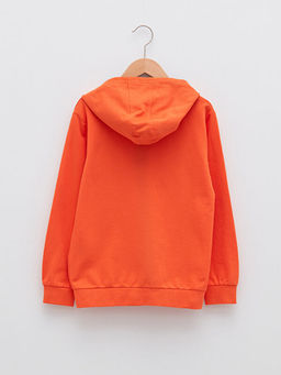 Kap??onlu Bask?l? Uzun Kollu Erkek ?ocuk Fermuarl? Sweatshirt
