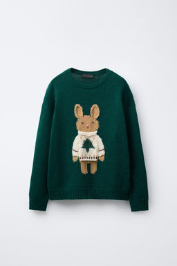 KNIT JUMPER WITH EMBROIDERED BUNNY