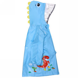 Дождевик-плащ детский "Рокки-Динозаврик" с капюшоном, рукава на резинке, цвет голубой, размер L(68*50см) ДоброСад
