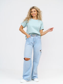 Футболка Хлопок 95%, лайкра 5% Классика аква - Ивассорти фото 5