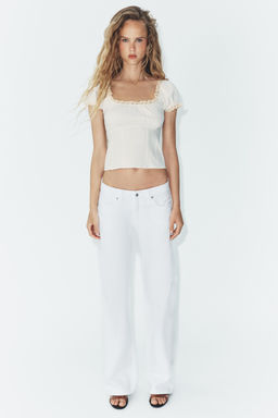 TOP CUADRO VICHY ENCAJE / Crudo / Beige