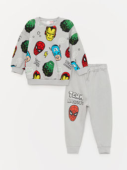 Bisiklet Yaka Marvel Bask?l? Erkek Bebek Sweatshirt ve E?ofman Alt 2li Tak?m
