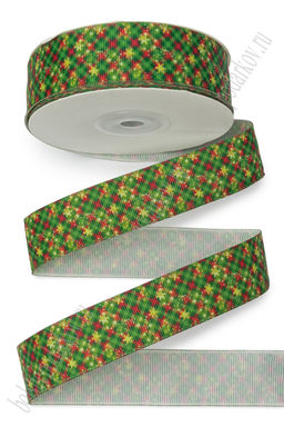 Лента репсовая 2,5 см*25 ярд с рисунком "Новогодняя" SF-7527, №2