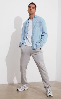 Рубашка мужская джинсовая с длинным рукавом F311-1241 голубая