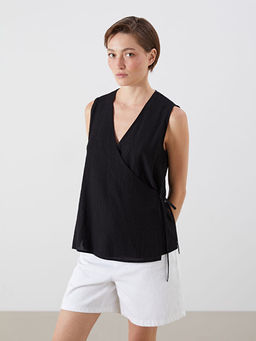 Kruvaze Yaka Dokulu Bluz