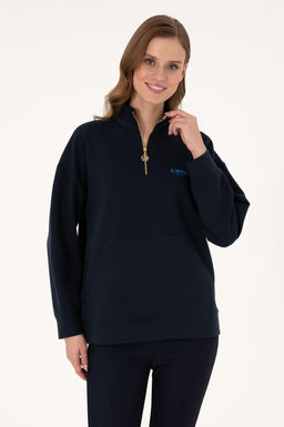 Женский темно-синий свитшот на молнии с высоким воротником Неожиданная скидка в корзине