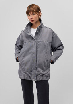 Dik Yaka Gri Denim Ceket