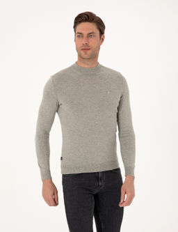 A__k Gri Melanj Slim Fit _eyrek Yaka Basic Triko Kazak