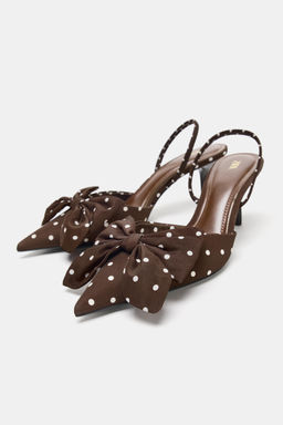 POLKA DOT PRINT HIGH-HEEL SHOES WITH BOW